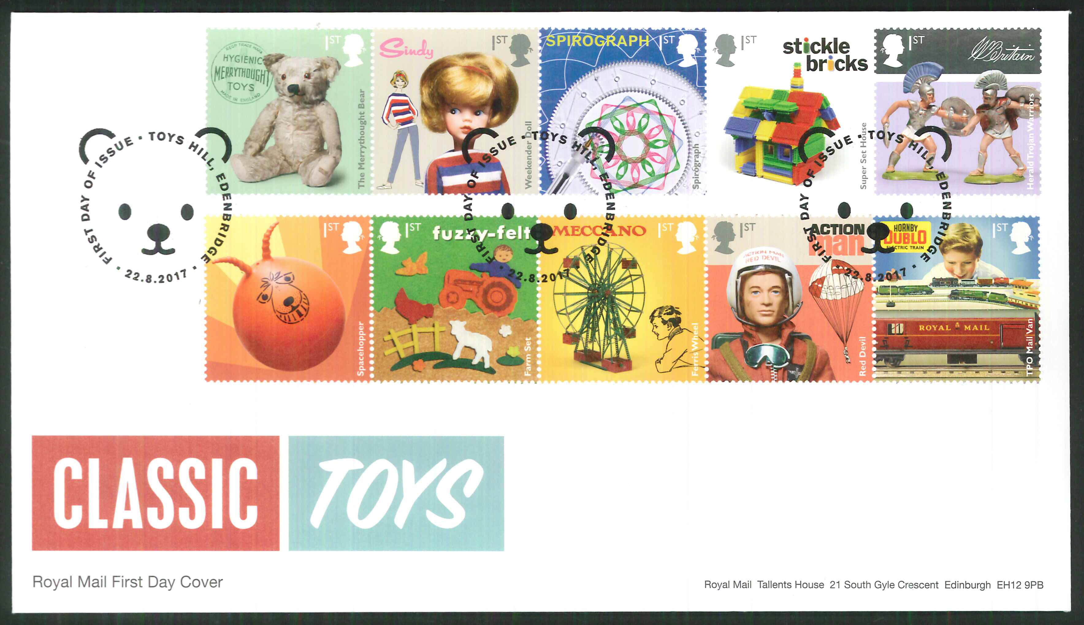 2017 - First Day Cover "Toys" - FDI Toys Hill Edenbridge Postmark - Click Image to Close